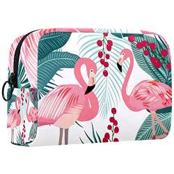 Unisex Kulturbeutel Reise Dopp Kit, Aufbewahrungsbeutel mit Griff für Kosmetik Toilettenartikel Bürsten Werkzeuge,Flamingo Paar Karikatur hawaiische Blumen Blätter Sommer von VBFOFBV
