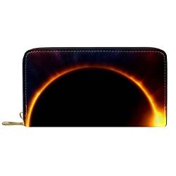 VBFOFBV Damen Geldbörse Bifold Multi Card Case Geldbörse mit Reißverschlusstasche, Universum Weltraum Totale Sonnenfinsternis von VBFOFBV