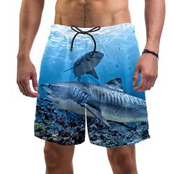 VBFOFBV Herren-Badehose, schnell trocknende Badeshorts mit Netzfutter, Badebekleidung, Badeanzüge, Hai Meerestier Fisch von VBFOFBV