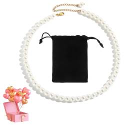 VBKITW 1 Stück Perlenkette Damen Weiße Perlen Halskette Kurz Multi Schichte Choker Kette verstellbare Perlenimitaten Kostüm Zubehör Schmuckgeschenk für Frauen von VBKITW