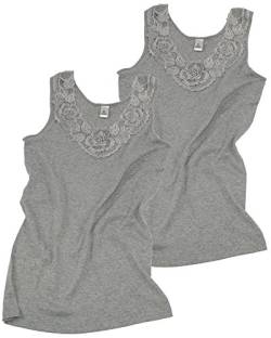 2 Stück Da. Shirt-Top- Unterhemd Gekämmte Baumwolle mit extra großer Spitze. Ohne Seitennaht. (Gr. 40-42, grau) von VCA Textil