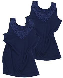 2 Stück Da. Shirt-Top- Unterhemden Gekämmte Baumwolle mit extra großer Spitze Ohne Seitennaht (36/38, Marine blau) von VCA Textil