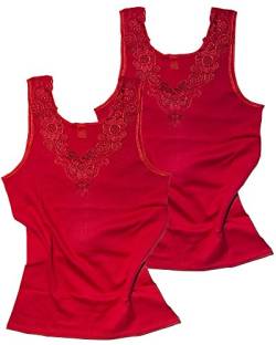 2 Stück Da. Shirt-Top- Unterhemden Gekämmte Baumwolle mit extra großer Spitze Ohne Seitennaht (36/38, Rot) von VCA Textil