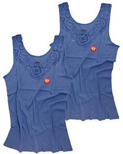 2 Stück Da. Shirt-Top- Unterhemden Gekämmte Baumwolle mit extra großer Spitze Ohne Seitennaht (36/38, Royal Blue) von VCA Textil