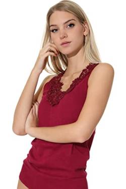 Damen Shirt, Unterhemd Gekämmte Baumwolle mit extra großer Spitze Ohne Seitennaht (36/38, Bordeaux) von VCA Textil