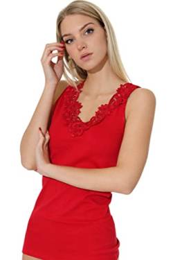 Damen Shirt, Unterhemd Gekämmte Baumwolle mit extra großer Spitze Ohne Seitennaht (36/38, Rot) von VCA Textil