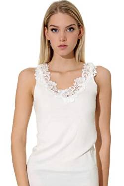 Damen Shirt, Unterhemd Gekämmte Baumwolle mit extra großer Spitze Ohne Seitennaht (36/38, Sekt-Champagne) von VCA Textil