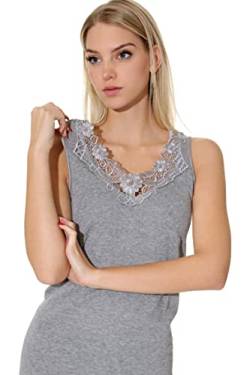 Damen Shirt, Unterhemd Gekämmte Baumwolle mit extra großer Spitze Ohne Seitennaht (36/38, grau) von VCA Textil