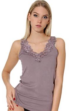 Damen Shirt, Unterhemd Gekämmte Baumwolle mit extra großer Spitze Ohne Seitennaht (40/42, Taupe) von VCA Textil