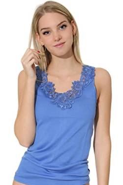 Damen Shirt, Unterhemd mit extra großer Spitze, Trägershirt ohne Seitennaht - Cottonprime (36/38, Royal Blue) von VCA Textil