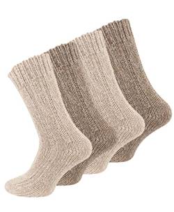 VCA 4 Paar Norwegersocken (Wollsocken), Stricksocken für Damen und Herren, Braun/Beige, Gr. 39-42 von VCA