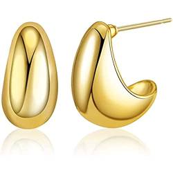 Chunky Thick Gold Hoop Ohrringe Lange Wassertropfen Ohrringe für Frauen Tropfen Ohrringe Hypoallergen Teardrop Ball Hoops Trendy Schmuck für Mädchen von VCCKNB JEWELRY