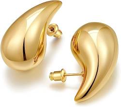 Gold Chunky Ohrringe Dicke Ohrringe 14K vergoldet Teardrop Ohrringe Wassertropfen Ohrringe für Frauen Mädchen (A-Gold) von VCCKNB JEWELRY