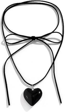 Herz-Halskette, Y2K-Halskette, rot, klobige Herz-Halskette, geschwollenes großes Herz, Choker-Halskette, trendiger Schmuck für Frauen und Mädchen, Samtkette von VCCKNB JEWELRY