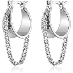 Kette Hoop Ohrringe Kleine Hoop Baumeln Tropfen Ohrringe 925 Sterling Silber Chunky Trendy Huggies Ohrringe für Frauen Mädchen von VCCKNB JEWELRY