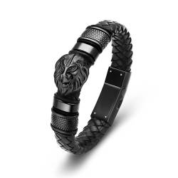 VCCWYQK Löwenkopf Urnenarmband für Asche für Frauen Männer Edelstahl Urnen Gedenkschmuck geflochtenes Lederarmband Manschette Armreif von VCCWYQK