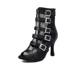 VCIXXVCE Damen Lateinische Tanzstiefel Reißverschluss Peep Toe Ballsaal Salsa Tanz Stiefeletten Absätze Tanzschuhe 8.5 cm Absatz, 36EU von VCIXXVCE