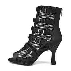 VCIXXVCE Damen Lateinische Tanzstiefel Reißverschluss Peep Toe Ballsaal Salsa Tanz Stiefeletten Absätze Tanzschuhe 8.5 cm Absatz, 37.5EU von VCIXXVCE