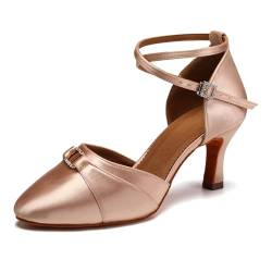 VCIXXVCE Turniertanzschuhe Damen Rosa Geschlossen Ballsaal Salsa Latein Tango Walzer Modern Innen Tanzschuhe 7.5cm Absatz,36.5 EU von VCIXXVCE