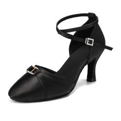 VCIXXVCE Turniertanzschuhe Damen Schwarz Geschlossen Ballsaal Salsa Latein Tango Walzer Modern Innen Tanzschuhe 7.5cm Absatz,36 EU von VCIXXVCE