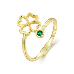 VCLUST Ringe Herren Mädchen, Neuer Blumen-offener Ring für Damen, grüner Zirkon-offener Ring, verstellbarer Opal-Ring von VCLUST