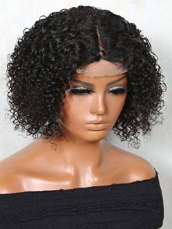 Human Lace Wigs 13 * 4 * 1 Lace Front Short Curly Human Hair Wig for Black Women (Color : 180Density 4 * 1, Size : 8 Inch) von VDESC