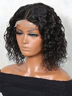 Human Lace Wigs 13 * 4 * 1 T-Part Lace Water Wave Human Hair Wig for Black Women (Color : 180Density 4 * 1, Size : 6 Inch) von VDESC