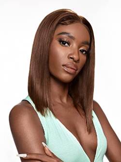 Human Lace Wigs 13 * 4 Lace Front 150% Short Straight Human Hair Wig for Black Women (Color : 150Density 13 * 4, Size : 14 inch) von VDESC