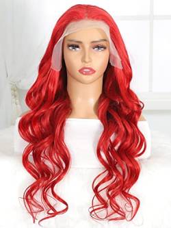 Human Lace Wigs 13 * 4 Lace Front Curly Human Hair Wig for Black Women (Color : 150Density 13 * 4 Red, Size : 22 inch) von VDESC