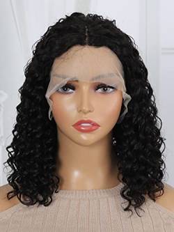Human Lace Wigs 13 * 4 Lace Front Short Deep Wave Human Hair Wig for Black Women (Color : 200Density 13 * 4, Size : 14 inch) von VDESC