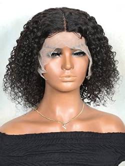 Human Lace Wigs 13 * 6 * 1 Lace Front Curly Human Hair Wig for Black Women (Color : 150Density 13 * 6 * 1, Size : 6 Inch) von VDESC