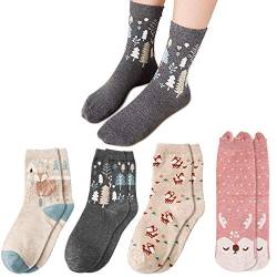 Damensocken 4 Paar, Multipack Damen Socken 39-42 Baumwolle Flauschige Lustige Dicke Warme Wintersocken Thermosocken , Winter Baumwollsocken Weihnachtsgeschenke für Frauen Mädchen 35-38 von VDSOW