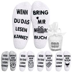 Kuschelsocken, Lustige Damen Socken mit Spruch Wenn du das lesen Kannst Bring mir mein Buch Stoppersocken, Flauschige Antirutschsocken Valentinstag Witzige Geschenke für Kinder Frauen Männer Freundin von VDSOW