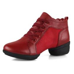 VEACAM Jazz Tanzstiefel Für Damen Schnürung Plateau Tanzschuhe Atmungsaktive Spaltsohle Athletische Walking Tanzschuhe,Rot,39 EU von VEACAM