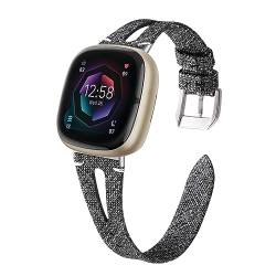 VEAQEE Gewebte Bänder für Fitbit Versa 4/Sense 2/Sense/Versa 3, bequeme dünne Stoff-Ersatzriemen, weiche Sport-Armbänder für Fitbit Versa 3/Versa 4/Sense/Sense 2 Smartwatch (Anthrazit) von VEAQEE