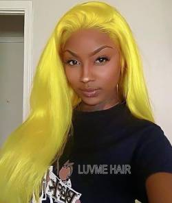 VEBONNY 24 Zoll lange, leuchtend gelbe synthetische Lace-Front-Perücke für Frauen - Lebhaftes und stilvolles Haarteil für Mode und Cosplay, VEBONNY-842 von VEBONNY