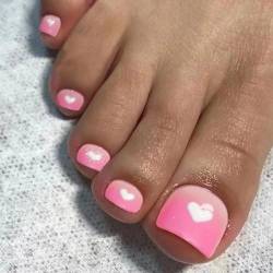 VEBONNY Pink Lovely Style Press on Nails,Spring Summer Glossy Heart Love Short Square False Toe Nails with Design,Full Cover Acrylic Gradient Toenails VEBONNY FT-073 von VEBONNY