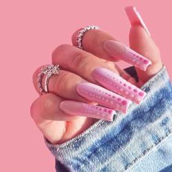 VEBONNY Pinkish French Style Press on Nails,Long Coffin Nude Nails with Polka Dots Design,Glossy Acrylic Fake Nails for Fingernail Decorate 24pcs VEBONNY FN-LT096 von VEBONNY