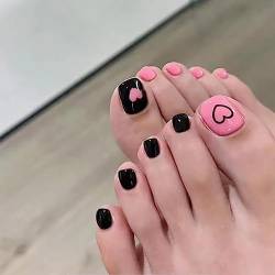 VEBONNY Summer Vacation Sweetie Pinkish Press on Toenail Nails Arts,Black Pink Ballet Stick on Toenails,Kawaii Glossy Acrylic Fake Toe Nails VEBONNY FT-078 von VEBONNY