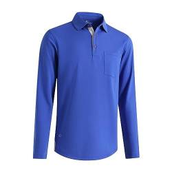 Lang- und kurzärmeliges Herren-Polo-Shirt, Tasche, lässig, solide Baumwollmischung, Drop-Cut-Kragen, Poloshirts für Herren, Kobalt-001, L von VEBOON