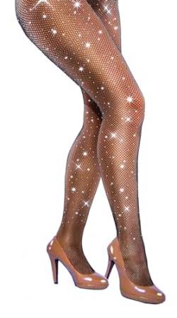 VEBZIN Sexy glitzernde Netzstrümpfe mit Strasssteinen, hohe Taille, Netzstrumpfhose für Frauen, Party-Strumpfhose, Schwarz, Einheitsgröße von VEBZIN