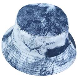 VECRY Damen Baumwolle Reversibel Bucket Hat Irre Fischmenschen Outdoor-Kappe Faltbar Sommer Strand Hüte (M,Tinte-Blau) von VECRY