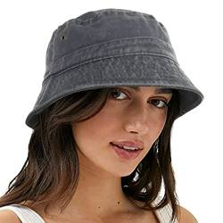 VECRY Damen Herren Denim Gewaschene Baumwolle Trendy Bucket Hat Damen Sommer Strand Sonnenhüte (M,Denim-Grau) von VECRY