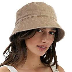 VECRY Damen Herren Denim Gewaschene Baumwolle Trendy Bucket Hat Damen Sommer Strand Sonnenhüte (M,Denim-Khaki) von VECRY