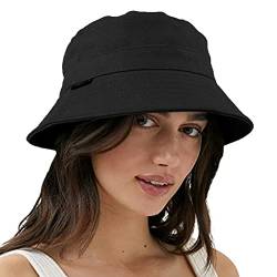 VECRY Damen Herren Denim Gewaschene Baumwolle Trendy Bucket Hat Damen Sommer Strand Sonnenhüte (M,Fest-Schwarz) von VECRY