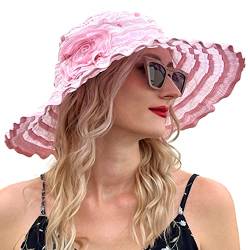 VECRY Damen Jahrgang Strand Sonnenhut Reisen Faltbar Breite Krempe Sommer UV Hüte (Rosa,M) von VECRY