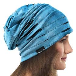 VECRY Damen Slouchy Mütze Dünne Sommer Schädelkappe Turban Sanft Schlafen Chemo Strickmützen (A Blau) von VECRY