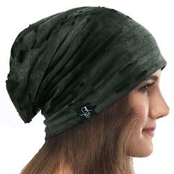 VECRY Damen Slouchy Mütze Dünne Sommer Schädelkappe Turban Sanft Schlafen Chemo Strickmützen (A Grün) von VECRY