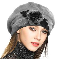 VECRY Damen Wolle Barette Angola Kleid Beanie Schädel Mützen Stricken Winter Hüte (Grau) von VECRY