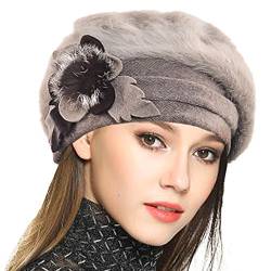 VECRY Damen Wolle Barette Angola Kleid Beanie Schädel Mützen Stricken Winter Hüte (Khaki) von VECRY